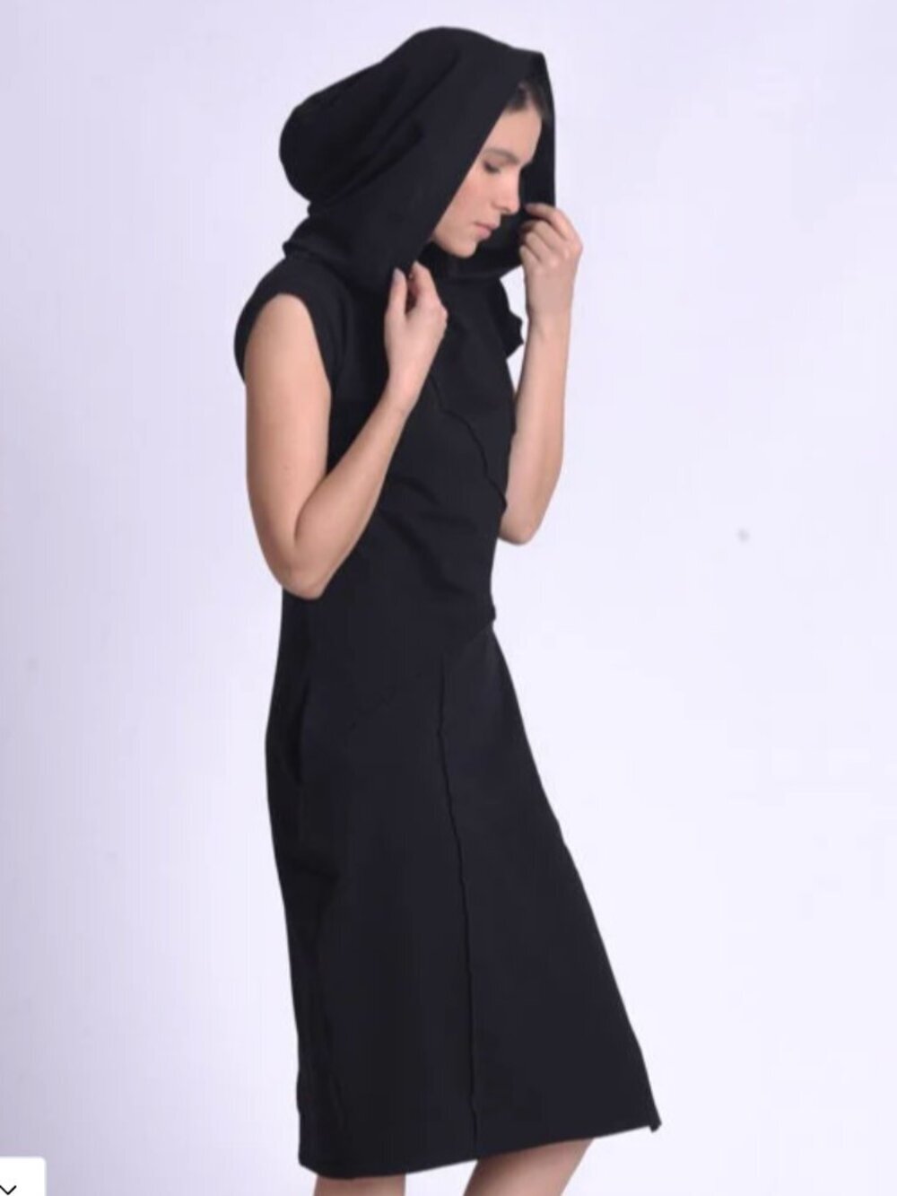 NWT METAMORPHOZA Edgy Desert Goth Hooded Knee Length Black Dress 2X $117
